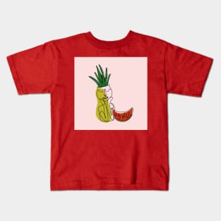 One line art style potted aloe plant and watermelon Kids T-Shirt